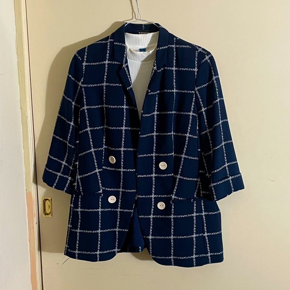 Expressss Windowpane 3/4 Sleeve Blazer